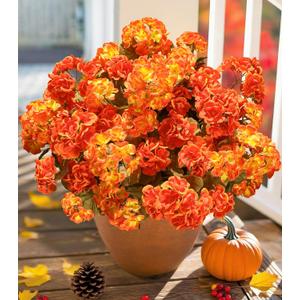 Fake Geraniums Artificial Flowers for Outdoors Fall Autumn Decoration, 6 Bundles Silk Geraniums Look Real Faux Fall Flowers Plants for Front Door Garden Planter Patio Balcony Yard Home Indoor, Mix
