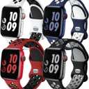 Adorve 4 Pack Compatible with Apple Watch Band 49mm 46mm 45mm 44mm 42mm iWatch Ultra 2 SE Series 10 9 8 7 6 5 4 3 2 1 Women Men,Breathable Sport Silicone Strap, Blue White/WhiteBlack/BlackGray/RedBlack (44mm/45mm/46mm/49mm/42mm, (Series 3) M/L, BlueWhite/WhiteBlack/BlackGray/RedBlack)