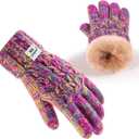Kids Toddler Winter Warm Fleece Lined Gloves for Girls Boys, Thick Thermal Cute Knit Gloves for Cold Weather (Purple)