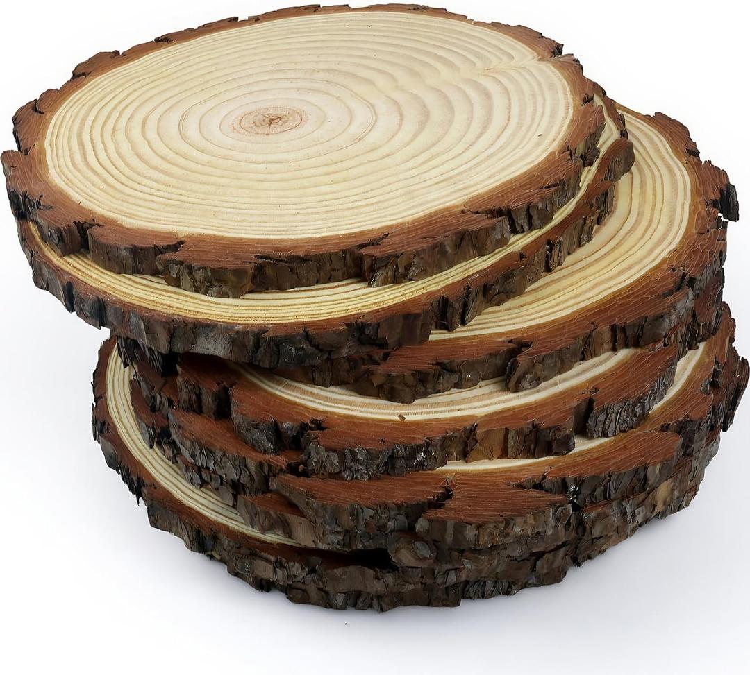 Rustic Wood Crafts Natural Wood Slices, Round Centerpiece Decor, Solid Wood, 10-11 Inch Diameter, Set of 10, for Events, Weddings, DIY Projects