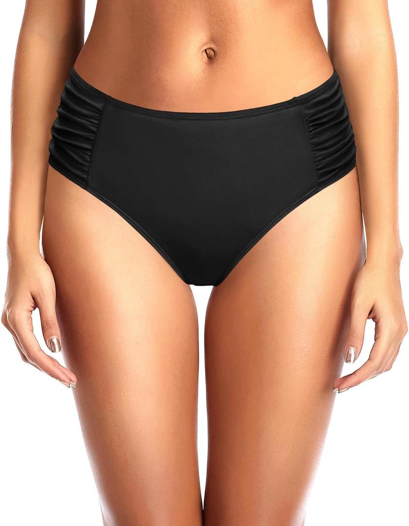 Tempt Me Women Bikini Bottoms Mid Waist Bathing Suit Swimsuit Ruched Swim Bottom (Black 1, Medium) Tempt Me Women Bikini Bottoms Mid Waist Bathing Suit Swimsuit Ruched Swim Bottom (Black 1, Medium)