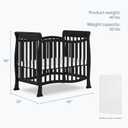 Dream On Me Violet 4-In-1 Convertible Mini Crib In Black, Greenguard Gold Certified, BSA Certified, 3 Position Mattress Height Settings, Non-Toxic Finish