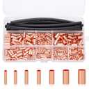 480 Pcs Wire Ferrules Kit Copper Crimp Connector 7 Size AWG 6-18 Non Insulated Electrical Butt Terminal Assortment Kit with Heat Shrink Tubing