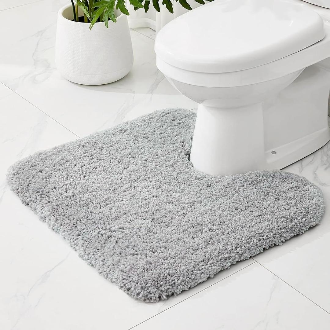 Toilet Rugs U-Shaped Mat 24x22, Contour Bathroom Mat - Ultra Soft & Absorbent Microfiber, Quick-Dry, Machine Washable with High Density Foam Latex Non Slip Backing, Grey