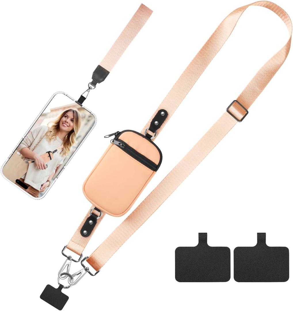 Phone Lanyard Crossbody Wrist Strap, Clip and Go Strap for Phone with Wallet Crossbody, Adjustable Phone Strap Compatible with All Phones (Peach)