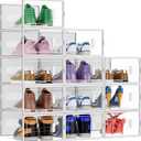BALEINE 12 Pack Stackable Shoe Storage Boxes Fit Size 9, Thickened Clear Shoe Box Bins with Lids, Plastic Foldable Organizer Sneaker Storage Containers (12 Pack, Large White)
