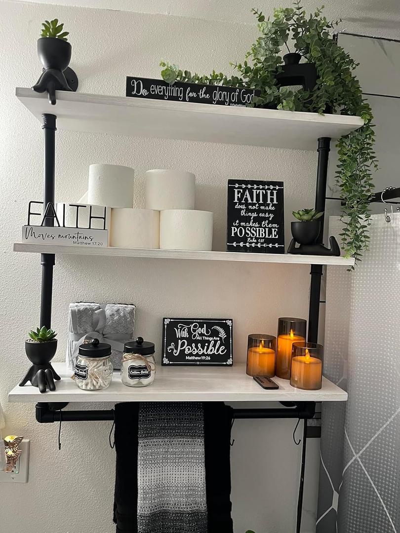 ROGMARS Industrial Pipe Shelving Floating Shelves with Towel Rack,3 Tier 30 inch Retro White Rustic Bathroom Shelves Farmhouse Pipe Wall Shelves for Kitchen Storage,Living Room