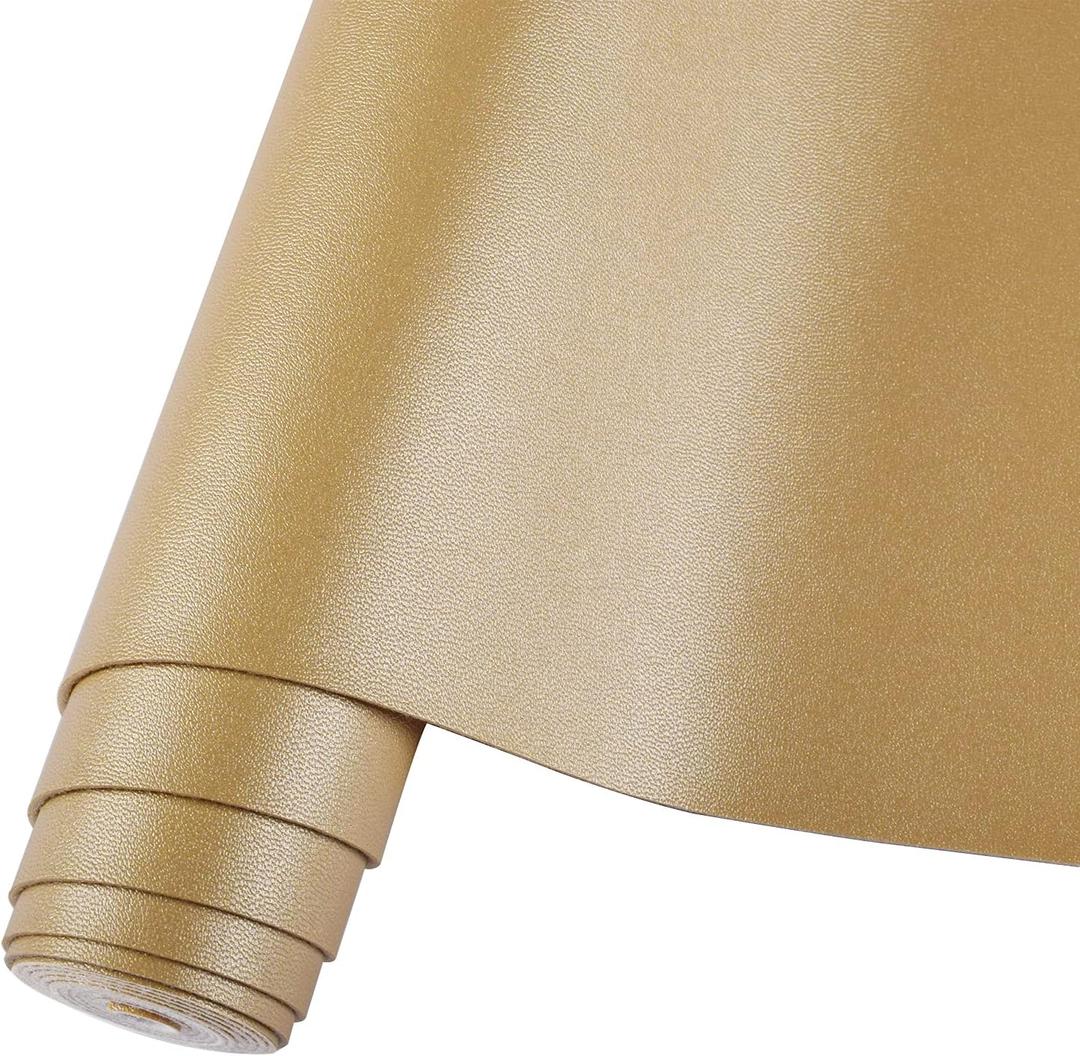 Smooth Solid Color Golden Faux Leather 12"X53"(30cmX135cm),Faux Leather Sheets Roll Very Suitable for Making Crafts, Leather Earrings, Bows,Sewing (Golden)
