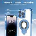 Magnetic case for iPhone 14 Pro with Full Camera Lens Protection(Compatible with MagSafe),Military Shockproof Slim Electroplate Bumper Clear Cover Built-in Invisible Ring Stand,Blue