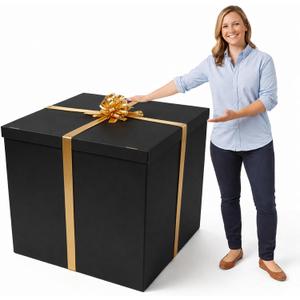 gisgfim 28 Inches Extra Large Gift Box Giant Gift Boxes with Lid Ribbon Pull Bow for Gender Reveal Pregnancy Announcement Birthday Surprise Anniversaries Wedding Party and Other Celebrations(Black), 1 Count