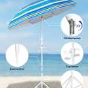 paramondo Portable Beach Umbrella with Cup Holder - 6.5FT Blue and White Striped Sun Umbrella, Adjustable Aluminum Alloy Pole, Windproof & UV Protection for Sand, Patio, and Backyard, Summer Carnival