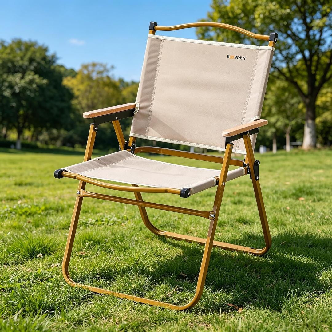 BOOSDEN Folding Lawn Chairs, Portable Foldable Camping Chair for Outside | Lightweight Beach Chair for Adults Outdoor, Wooden Handle, Wide Camp Chair for Travel Hiking Fishing Picnic, Hiking, 1 Pack