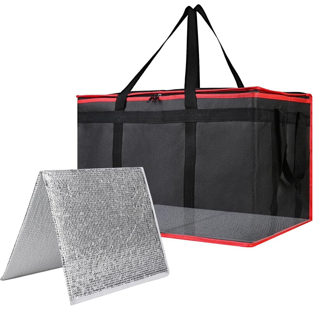 Bodaon Insulated Food Delivery Bag for Hot and Cold Meal, XXX-Large Grocery Tote Insulation Bag for Catering/Drivers, Pizza Warmer, Grocery Bags, Cooler Bag, food warmers for parties (Black-Red, 1Pk)