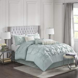 Madison Park Laurel Cozy Comforter Set - Traditional Tufted Faux Silk Design, All Season Down Alternative Bedding with Matching Shams, Decorative Pillow, Seafoam Queen(90"x90") 7 Piece