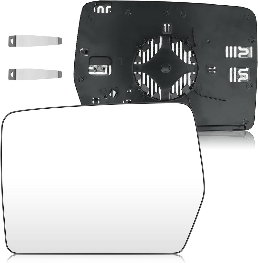 Driver Left Side Heated Mirror Glass Compatible with 2004-2014 Ford F-150, Side View Exterior Mirror with Rear Holder, Replacement for 4L3Z-17K707-DB