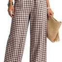Flygo Womens Gingham Pants Cotton Wide Leg Ruffle Lounge Trousers (M)