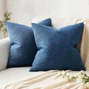 MIULEE Pack of 2 Decorative Linen Burlap Coastal Pillow Covers Farmhouse Accent Pillowcases for Sofa Car Couch Bedroom Living Room Decor 24x24 Inch Blue (24" x 24" (Pack of 2))