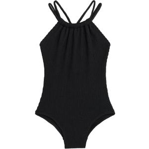 Kanu Surf Girls Jasmine Beach Sport Halter One Piece Swimsuit (3T, Popcorn Solid Black)