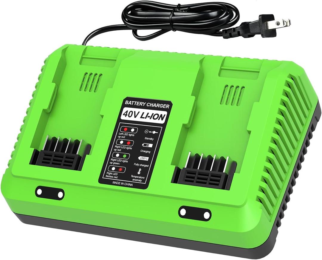 Dual Port Charger Replacement for Greenworks 40v Battery Charger | 2 Port Wall Mount Charger Compatible with Greenworks 40V Battery 29462 29472 BAF702 L-300 BAF704 BAF705