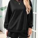 Womens 2 Piece Outfits Fall Sweatsuits Oversized Long Sleeve Sweatshirts Sweat Shorts Casual Lounge Matching Sets (Medium, Black)