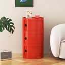 3 Tier Round Nightstand with Drawer, Red Round Side Table Small Plastic Storage End Table Suitable for Bedroom, Living Room, Bathroom, 22.8IN