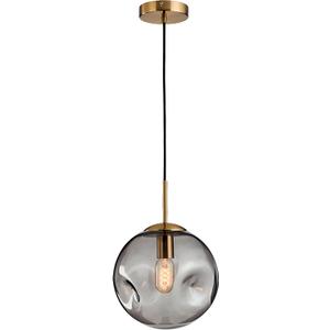 Modern Glass Pendant Light 9.84'' – Handcrafted Bubble Glass Globe with Golden Holder – E26 Ceiling Hanging Lamp for Kitchen Island,Dining Room,Bedroom,Café,Bar – Smoky Grey Lampshade (25cm)