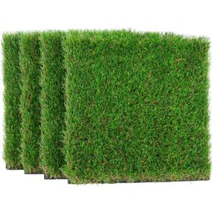 GLOBREEN Thick Artificial Grass Squares Mat, 12" x 12" Green Easter Table Centerpiece Placemats, Fake Turf Pads for Dogs, Patio, Indoor Outdoor Decor, 4 Packs