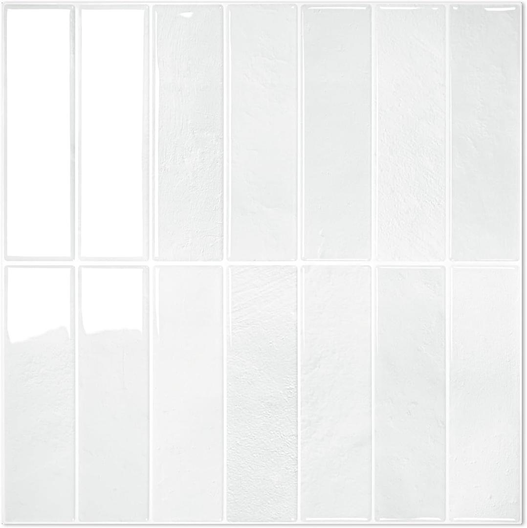 STICKGOO 10-Sheet Peel and Stick Backsplash Tile, Self Adhesive Vinyl Wall Tiles, Stick on Backsplash for Kitchen and Bathroom(Thicker Design) (Faux White Wall)