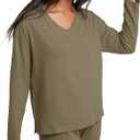 Hanes Womens Originals V-Neck Long Sleeve T-Shirt, Cotton Tees for Women, Raw Edge V-Neckline (Medium, Oregano)