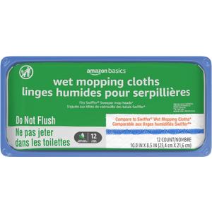 Amazon Basics Wet Mopping Cloth Refills, 12 Count (Fits Swiffer Sweeper Mop Heads)