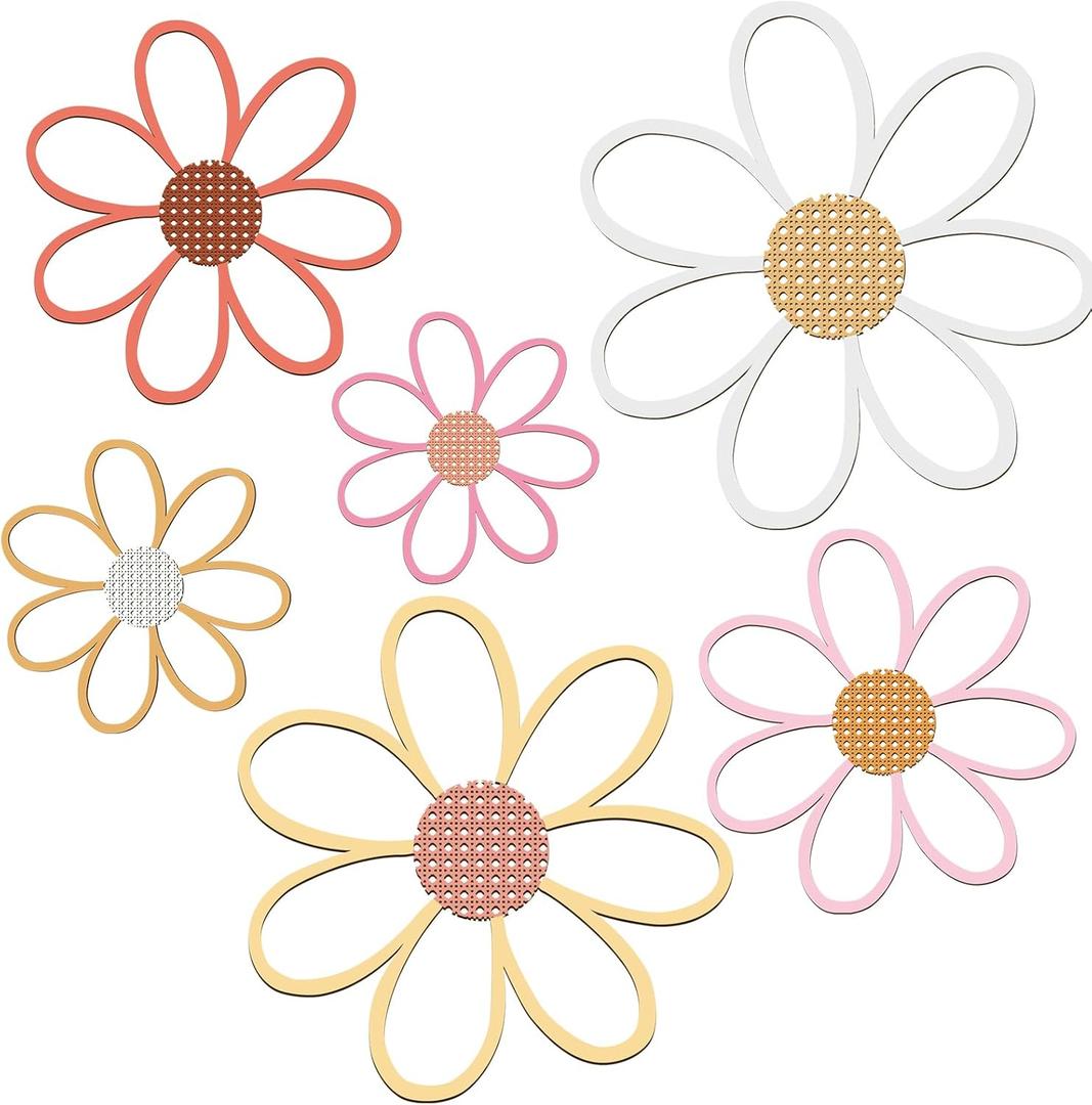 Thyle 6 Pcs Daisy Wall Decor Wooden Daisy Wall Art Flowers Signs Hanging Plaque for Home Nursery Bedroom Farmhouse Bathroom Decorations Housewarming Gifts (Multicolor)