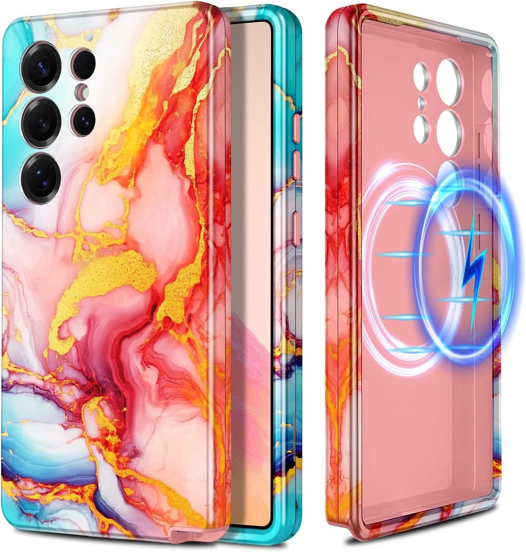 Casetego for Galaxy S25 Ultra Case,Compatible with MagSafe,[Military Grade Drop Test] Full Body Protection Slim Shockproof Rugged Marble Women Case for Samsung Galaxy S25 Ultra 6.9 inch,Rose Gold