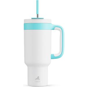 POWCAN 40 oz Tumbler with Handle, 2-in-1 Straw and Sip Lid, Leakproof, Dishwasher Safe, Insulated Stainless Steel Travel Coffee Mug, Keeps Cold for 34 Hours, Fits in Car Cup Holder (Glacier)