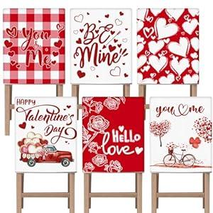 VitalCozy Set of 6 Christmas Chair Covers Blue Merry Christmas Dining Chair Seat Covers for Xmas Dining Room Decoration Kitchen Wedding Hotel Holiday Party Decor