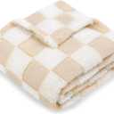 HOMRITAR Baby Blanket for Unisex Soft Cozy Reversible Checkerboard Toddler Blankets, Fluffy Fuzzy Plush Lightweight Bed Blanket with Chessboard Grid Design 350GSM Khaki 30 x 40 Inch (Beige)