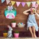 3D Easter Door Wreaths Decorations, Easter Bunny Wreaths Sign for Front Door, Wooden Door Hanger Sign with Bow Home Rustic Farmhouse Decoration Outside Indoor (Easter)