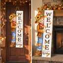 Fall Door Decor Wooden Scarecrow Welcome Sign for Front Door 42" Thanksgiving Standing Porch Decoration, Farmhouse Outdoor Patio Yard Ornament for Autumn Home, 7.8"x47.2"