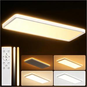 MOONSEA 23 Inch LED Flat Panel Light with Remote with Remote Control 32W, Dimmable 3000K-6500K Color Temperature, 3200LM Low-Profile Surface Mount Ceiling Light for Bedroom, Kids Room, Laundry, White