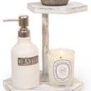 Tikea Hexagonal Wood Riser for Display, 2-Tier Wood Farmhouse Riser for Kitchen Bathroom Counter Decor, Decorative Tray for Soap Dispenser, Decorations and Plant (White)