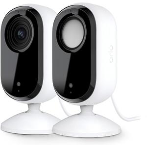 Arlo Essential Indoor Security Camera 2K (2nd Gen, 2023 Release) - Wired Plug-in Power, Person Recognition, Animal Detection, 1-Month Trial of Secure Plan, Automated Privacy Shield, 2 Cam, White