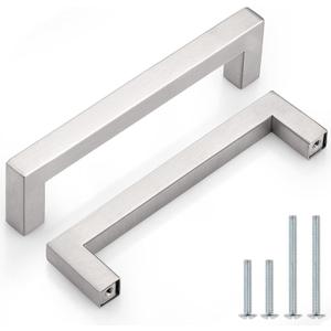 Probrico 30 Pack 5 Inch Kitchen Cabinet Handles Stainless Steel Drawer Dresser Pulls Cupboard Square Bar Pulls Brushed Nickel 5.5 Inch Total Length
