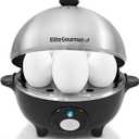 Elite Gourmet EGC-508 Rapid Egg Cooker, 7 Easy-To-Peel, Hard, Medium, Soft Boiled Eggs, Poacher, Omelet Maker, Auto Shut-Off, Alarm, 16-Recipe Booklet, Stainless Steel
