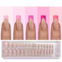 Pink French Tip Press On Nails, OPkssnails 150pcs Deep French Press ON Nails Long Square, Pre-lasting Soft Gel Nails, Soak Off Acrylic False Nails for Nail Art DIY Extension 15 Size