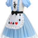 Princess Costume for Girls Halloween Dress with Headband and Stockings (140(6-7T), Blue)