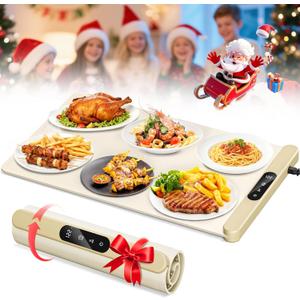 Food Warming Mat,Upgrade Fast Full-Surface Heating Mat, Electric Warming Tray with 6 Temperature and 6HoursTimer, Portable Rollable Food Warmer Perfect For Parties Buffet and Home Dinners (White)