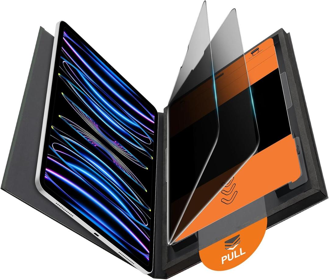 OMOTON 2 Pack Privacy Screen Protector for iPad Pro 11 Inch 2022/2021/2020/2018 iPad Air 5th 4th Generation Air 5/4 10.9 Inch 2022/2020, Anti-Spy Tempered Glass with Installation Tray, Case Friendly (Black)