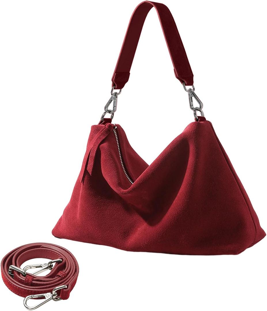 Suede Tote Bags for Women, Suede Purse Handbag Vintage Slouchy Hobo Shoulder Crossbody Bag