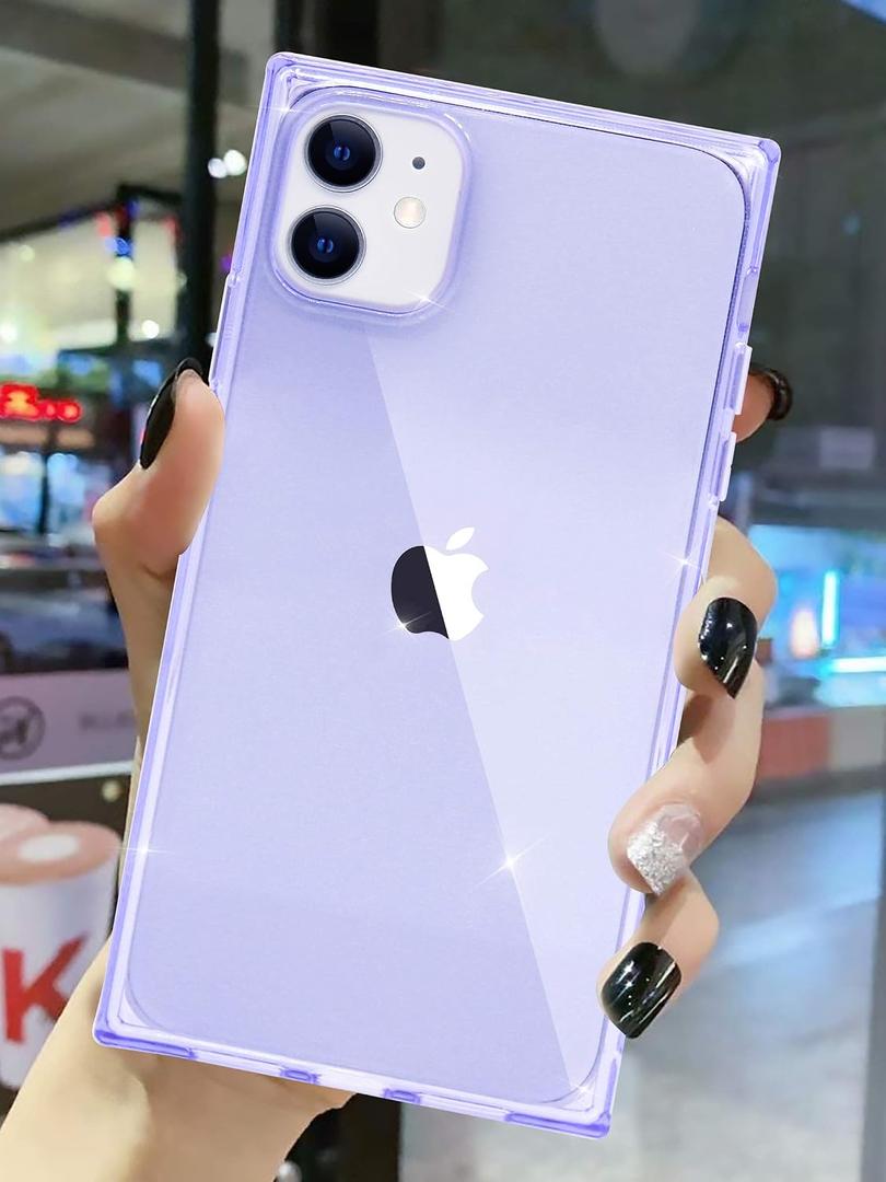 3 x Compatible with iPhone 11 Case Square Transparent Anti-Scratch Reinforced Corners Shockproof Flexible Protective TPU Ultra Thin Slim Cases Cover for iPhone 11 6.1 inches (Clear/Light Purple)