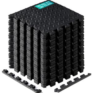 Yes4All Interlocking Exercise Foam Mats with Border  Interlocking Floor Mats for Gym Equipment  Eva Interlocking Floor Tiles - 36 Square Feet (36 Tiles) - Black