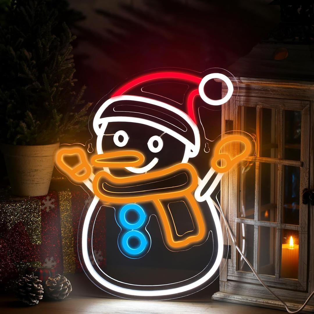 Xuhal Christmas Snowman Neon Sign Light Neon Lights Signs LED Sign USB Powered Home Wall Decor Light Up Acrylic Room Decorations for Bedroom Cafe Bar Outdoor Party Night Light Art Gift Accessories
